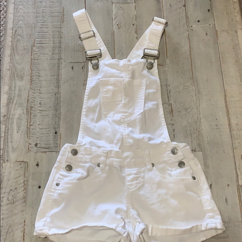 White jean overalls